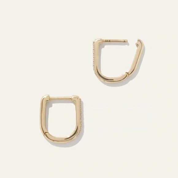 Quince 14K Gold Diamond Pave U Huggie Hoops - Picture 2 of 5